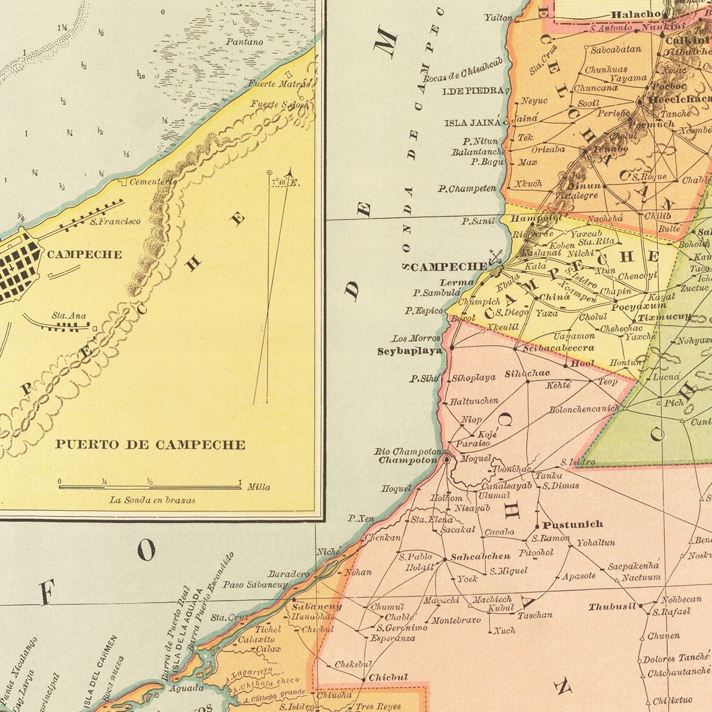 Vintage Map of Campeche, Mexico, 1886 | Wall Art