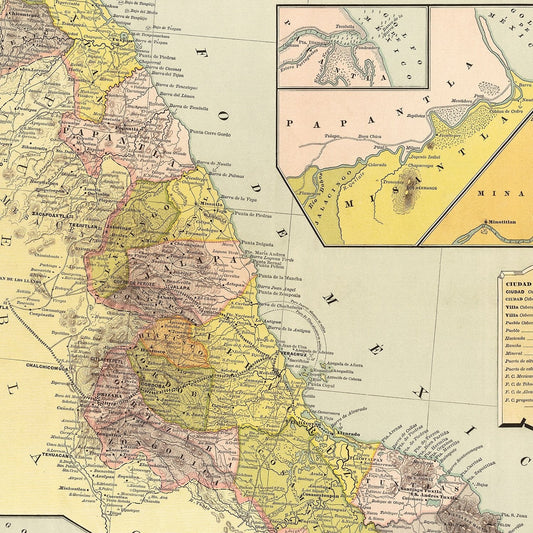 Vintage Map of Veracruz, Mexico, 1886