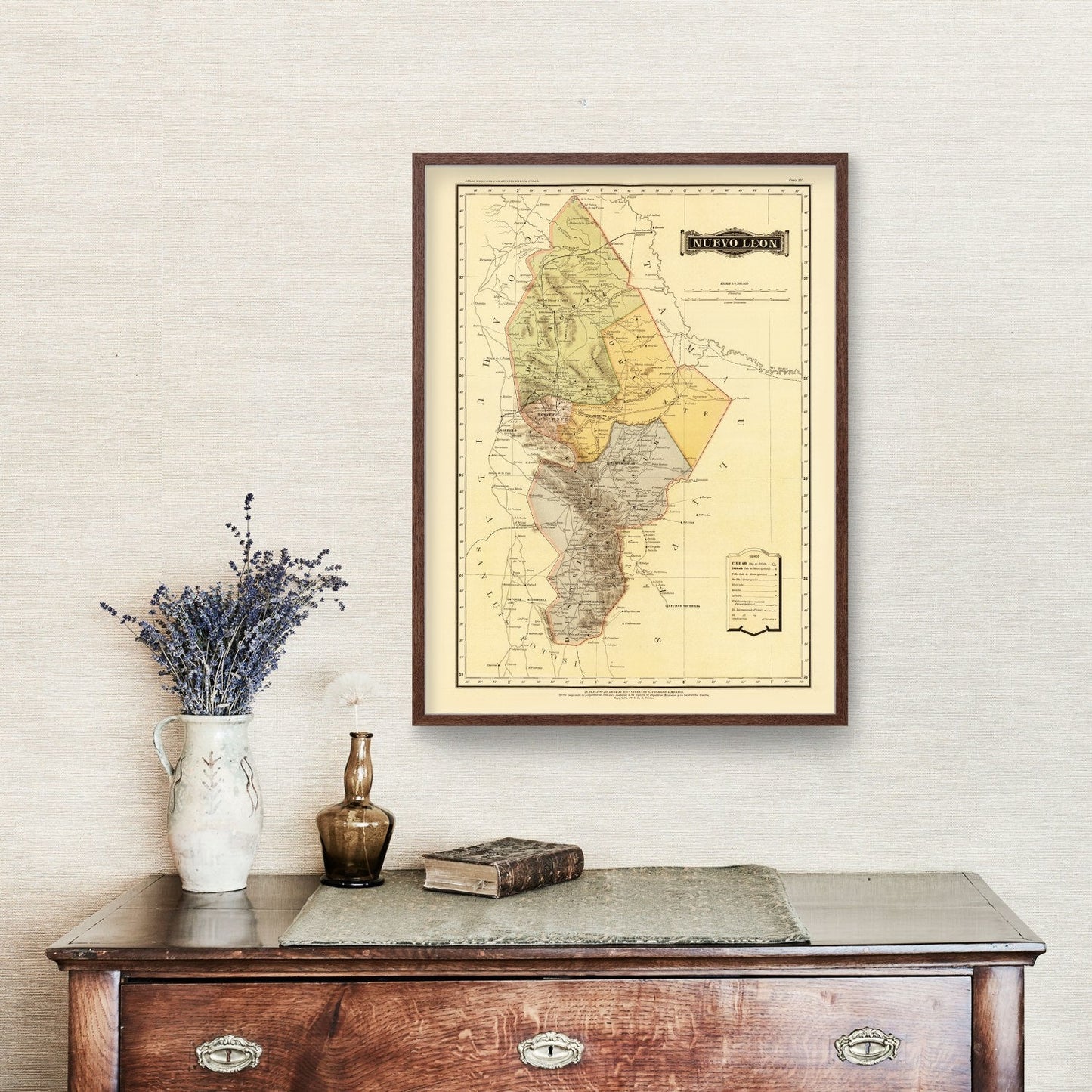 Vintage Map of Nuevo Leon, Mexico, 1886