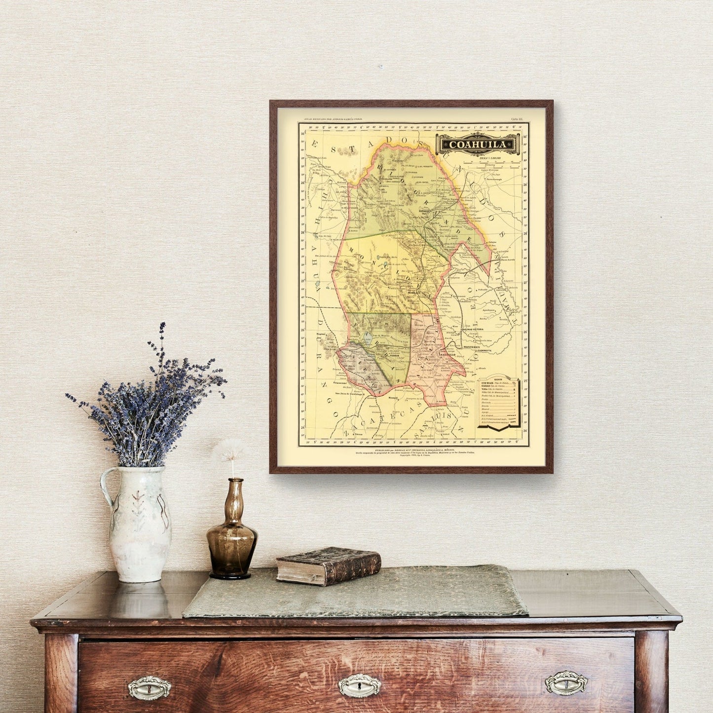 Vintage Map of Coahuila, Mexico 1886