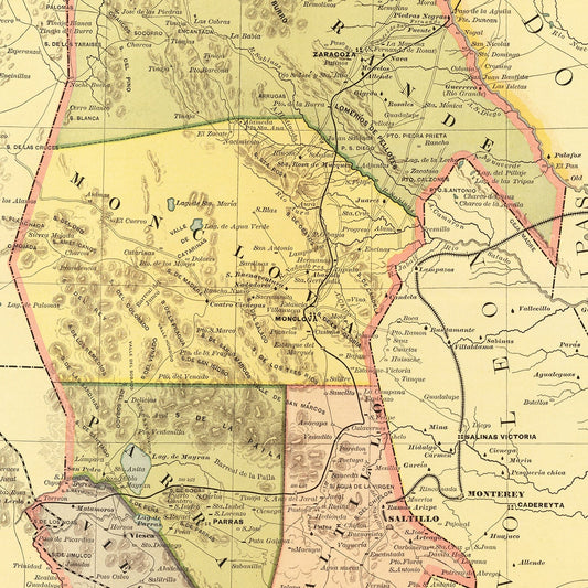 Vintage Map of Coahuila, Mexico 1886