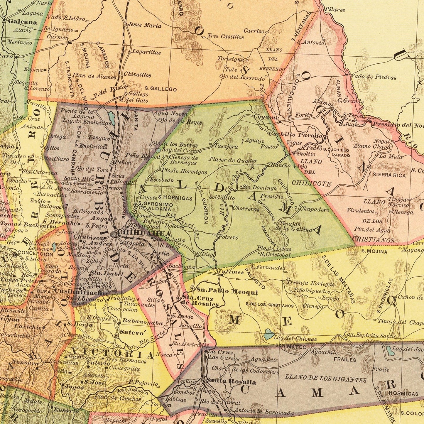 Vintage Map of Chihuahua, Mexico, 1886