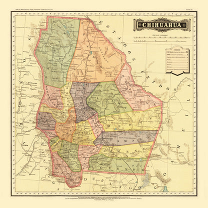 Vintage Map of Chihuahua, Mexico, 1886