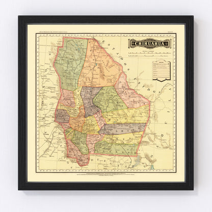Vintage map of Chihuahua, Mexico, 1886 - digitally restored wall art print