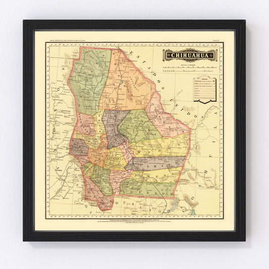 Vintage map of Chihuahua, Mexico, 1886 - digitally restored wall art print