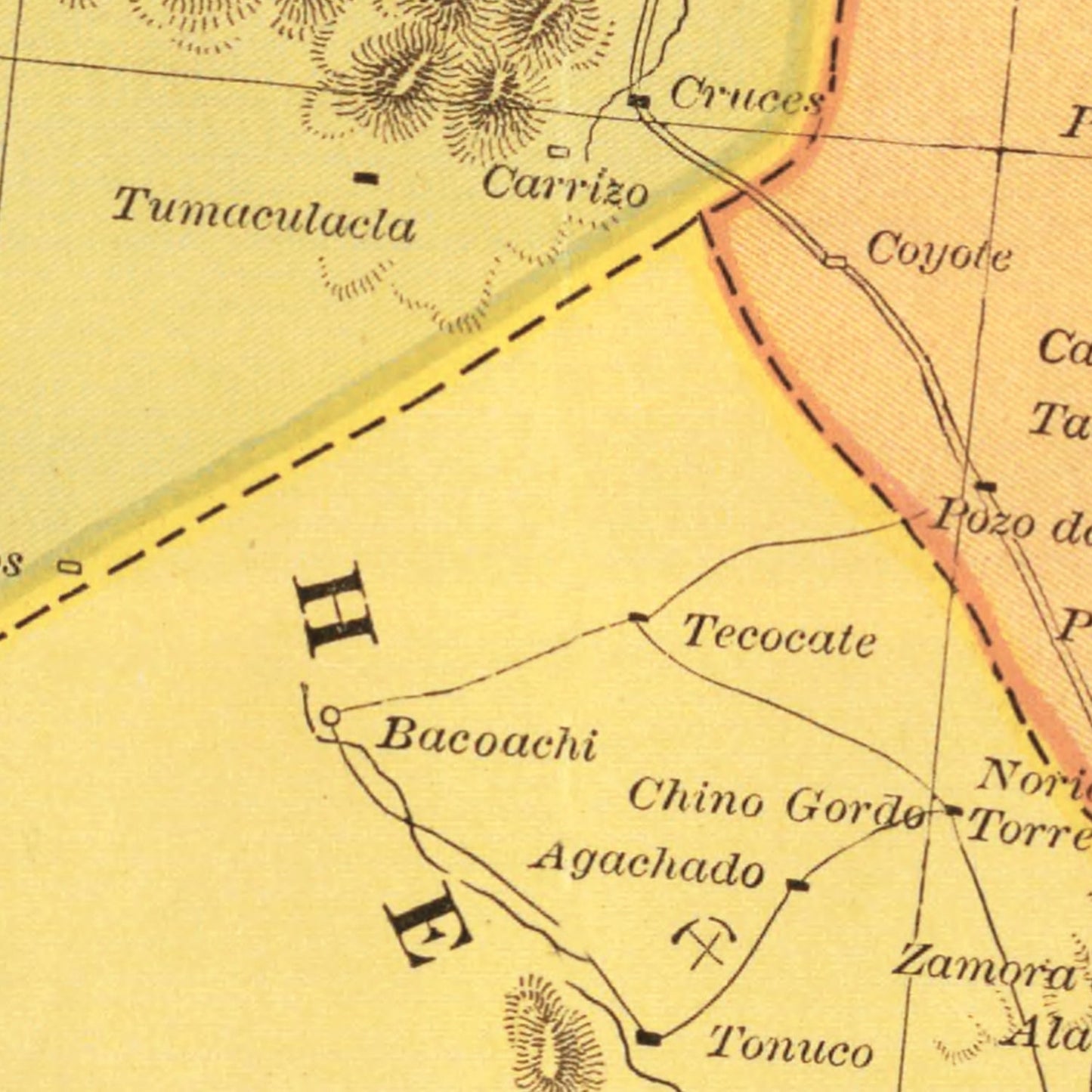 Vintage Map of Sonora, Mexico, 1886