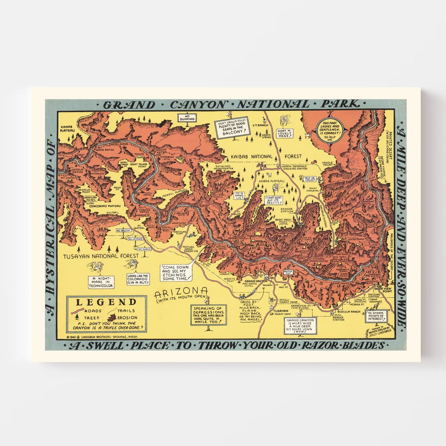 Vintage Map of Grand Canyon National Park, 1940