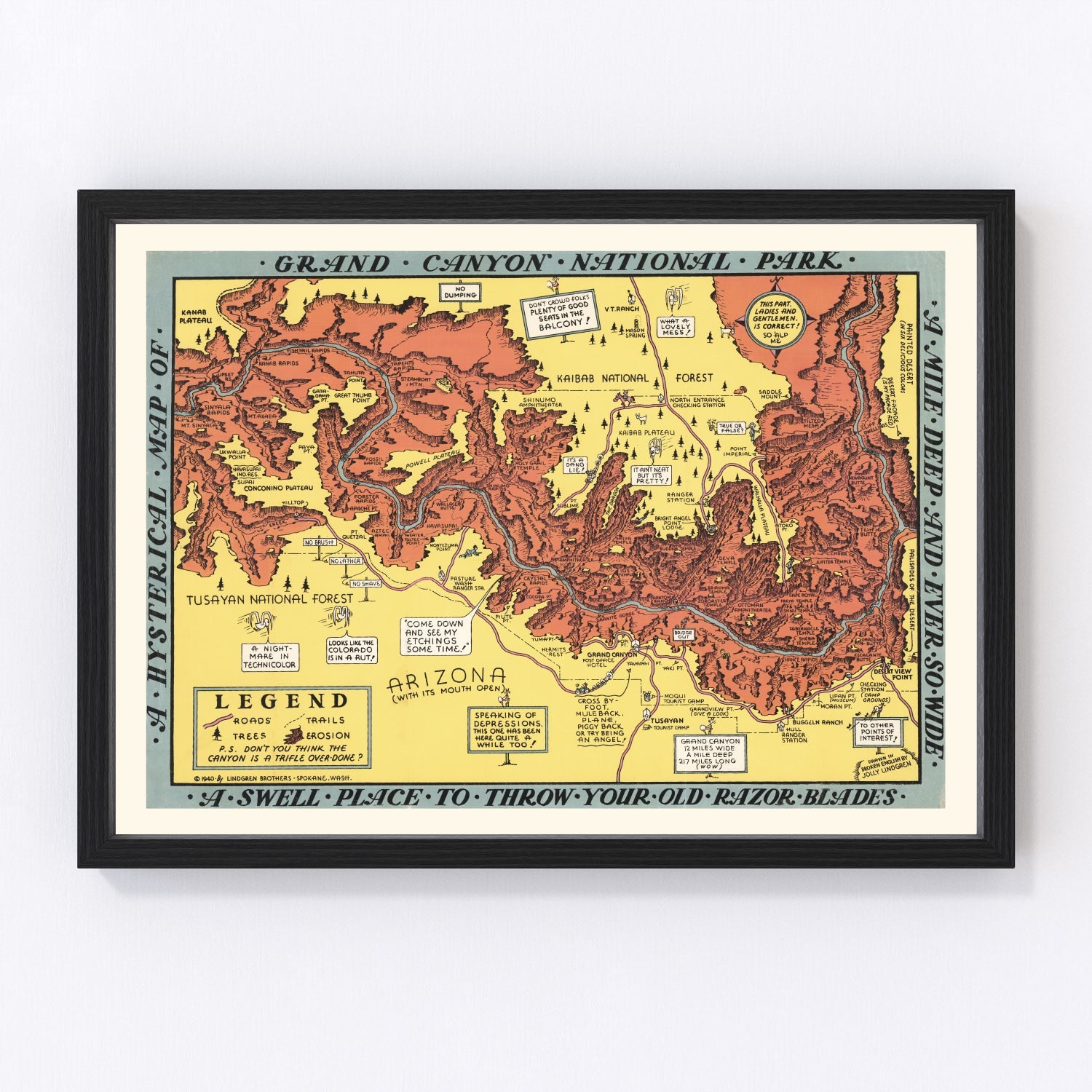 Vintage map of Grand Canyon National Park, Arizona, 1940