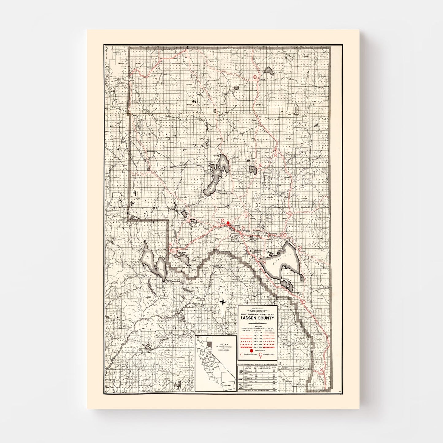 Vintage Map of Lassen County, California, 1935