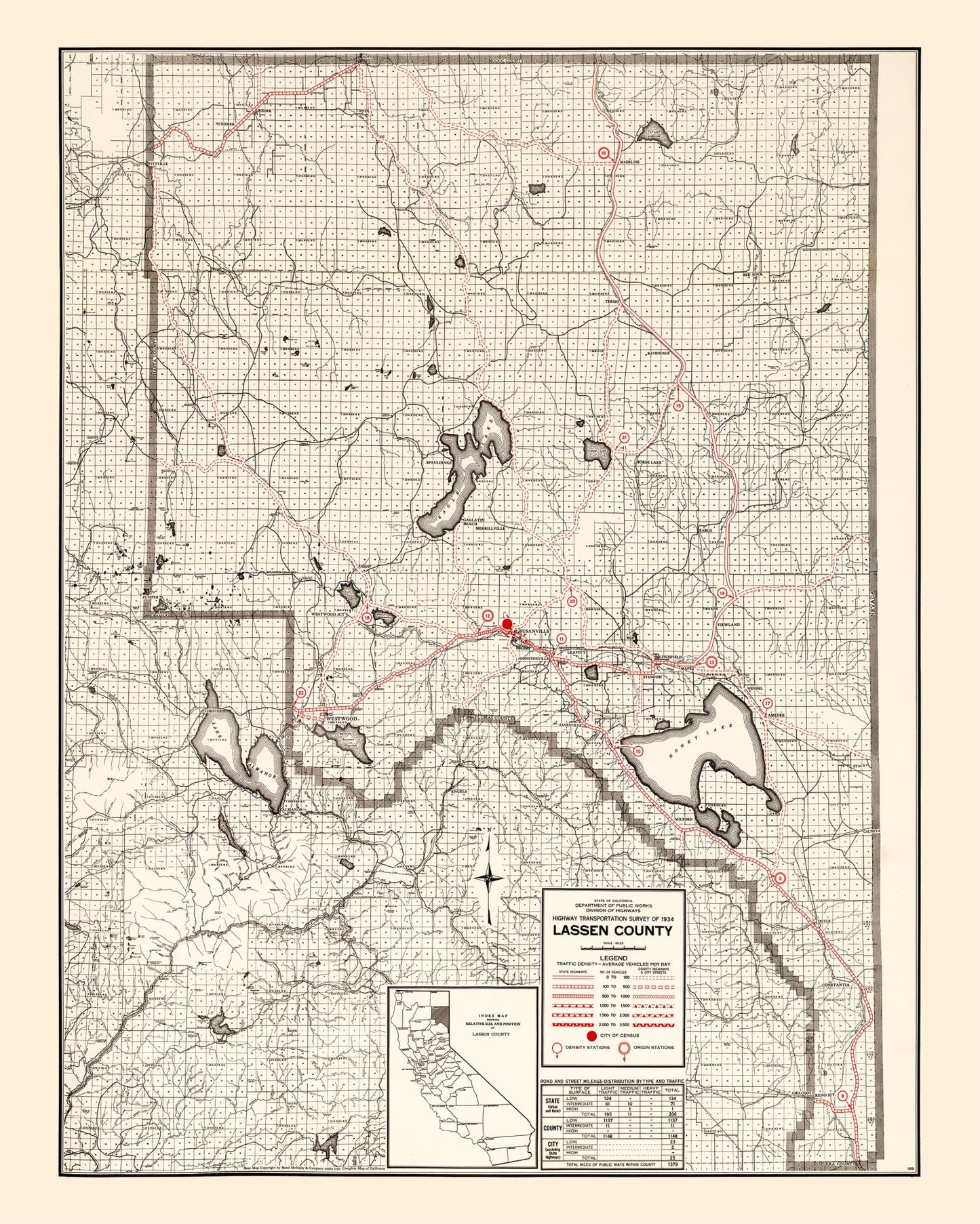 Vintage Map of Lassen County, California, 1935
