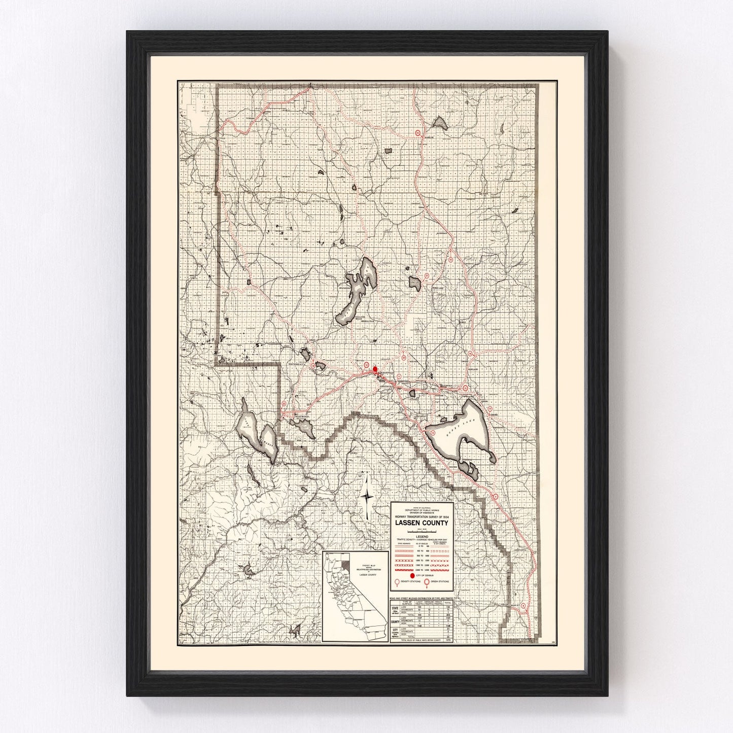 Vintage map of Lassen County, California, 1935