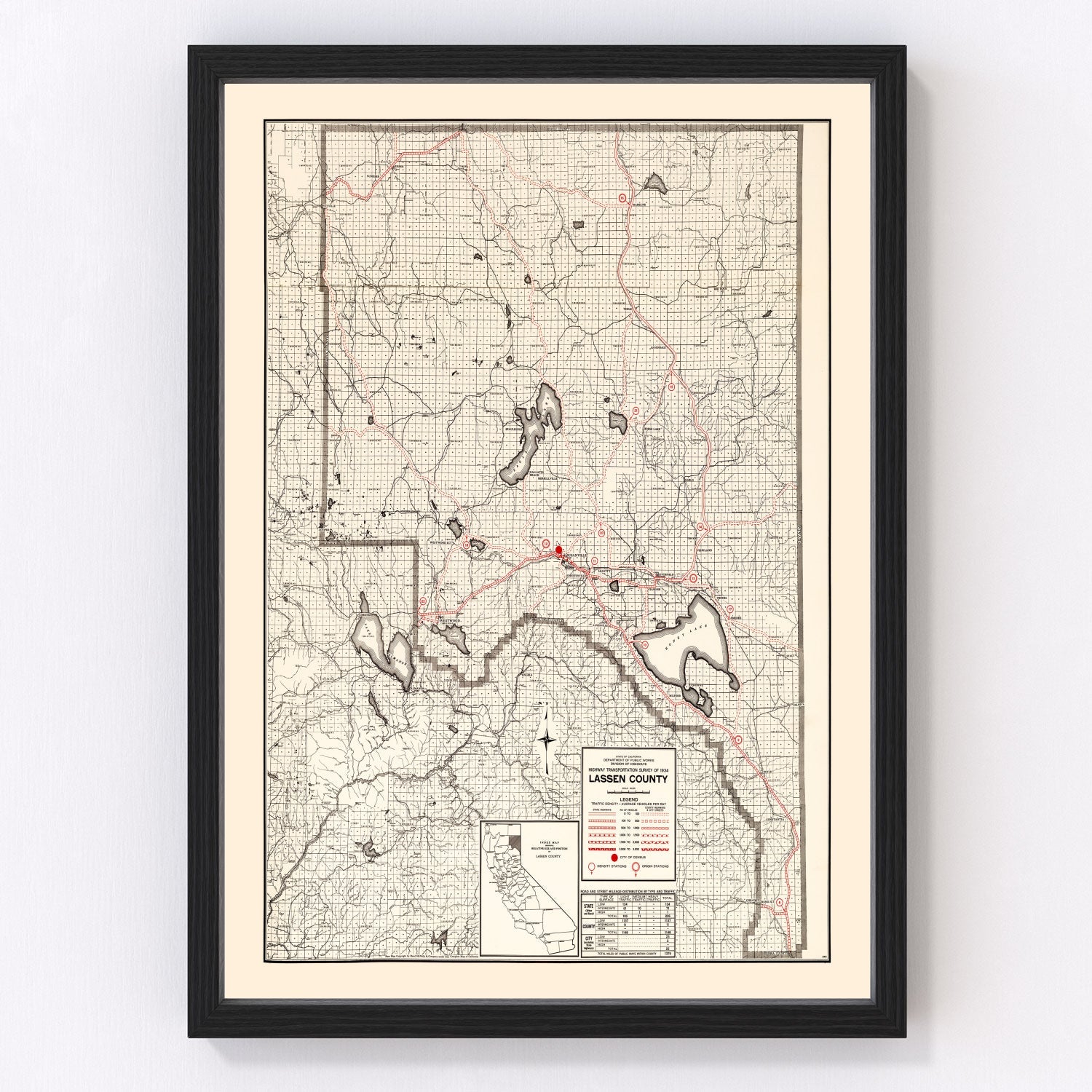 Vintage map of Lassen County, California, 1935