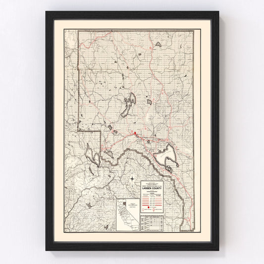 Vintage map of Lassen County, California, 1935