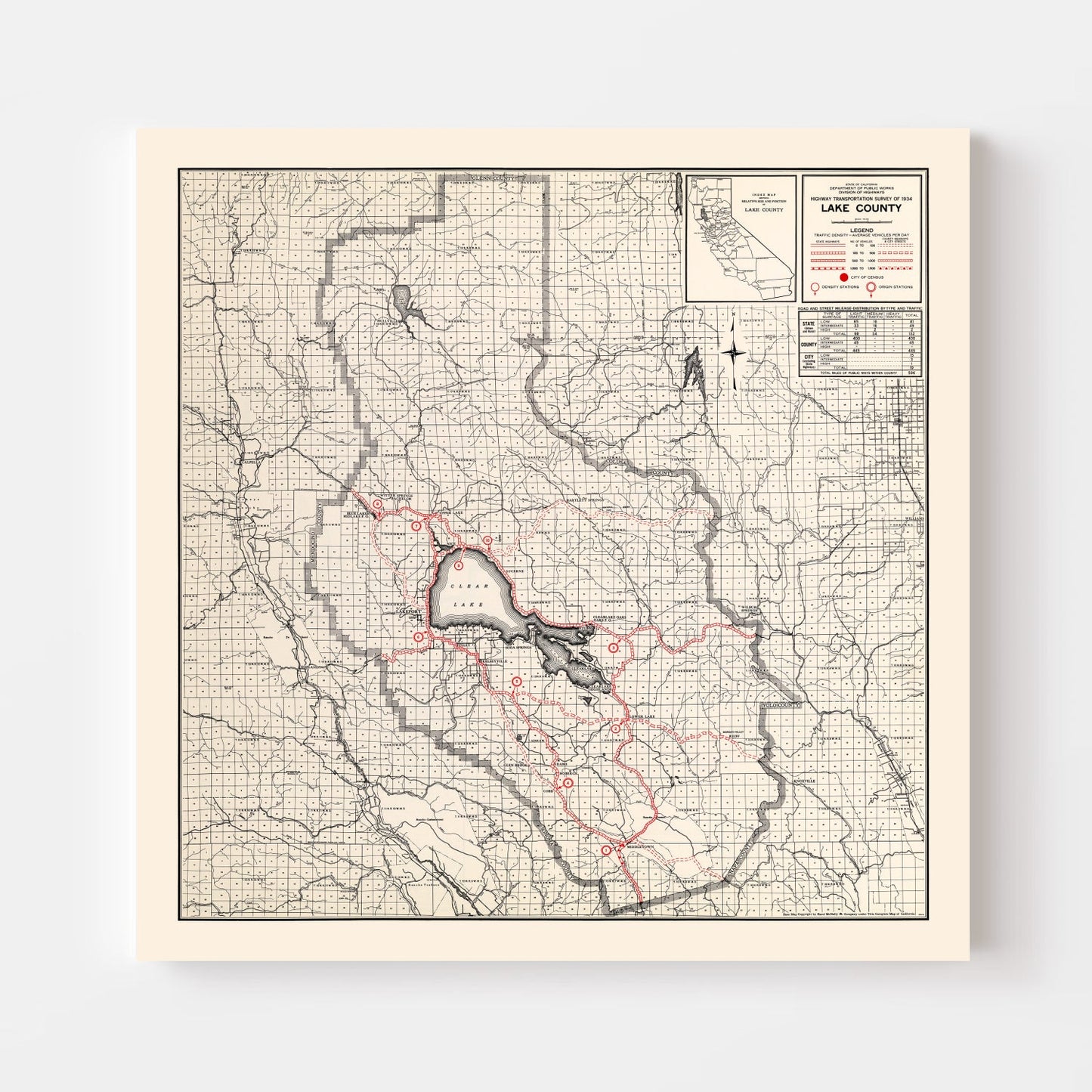Vintage Map of Lake County, California, 1935