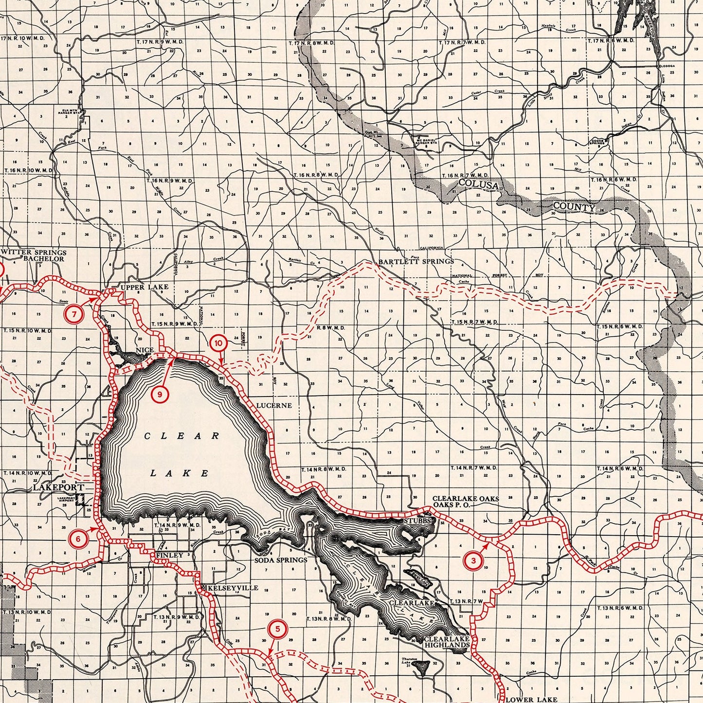 Vintage Map of Lake County, California, 1935
