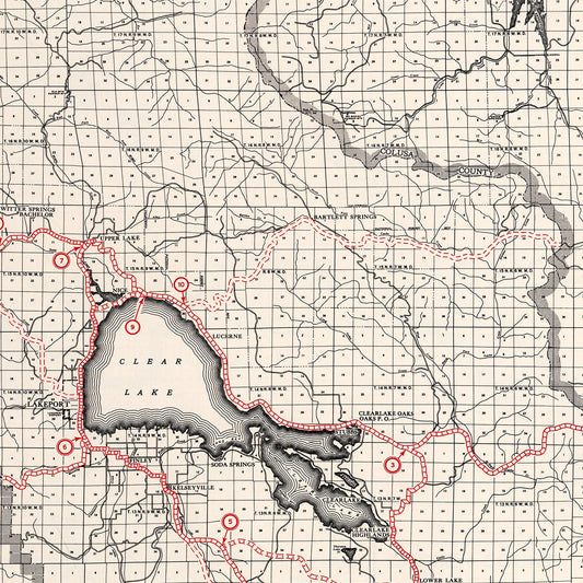 Vintage Map of Lake County, California, 1935