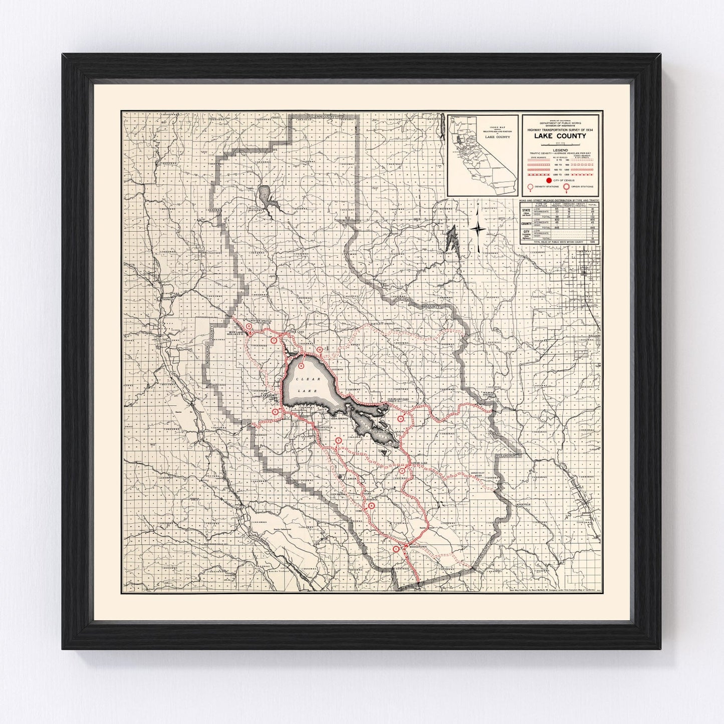 vintage map of Lake County, California, 1935