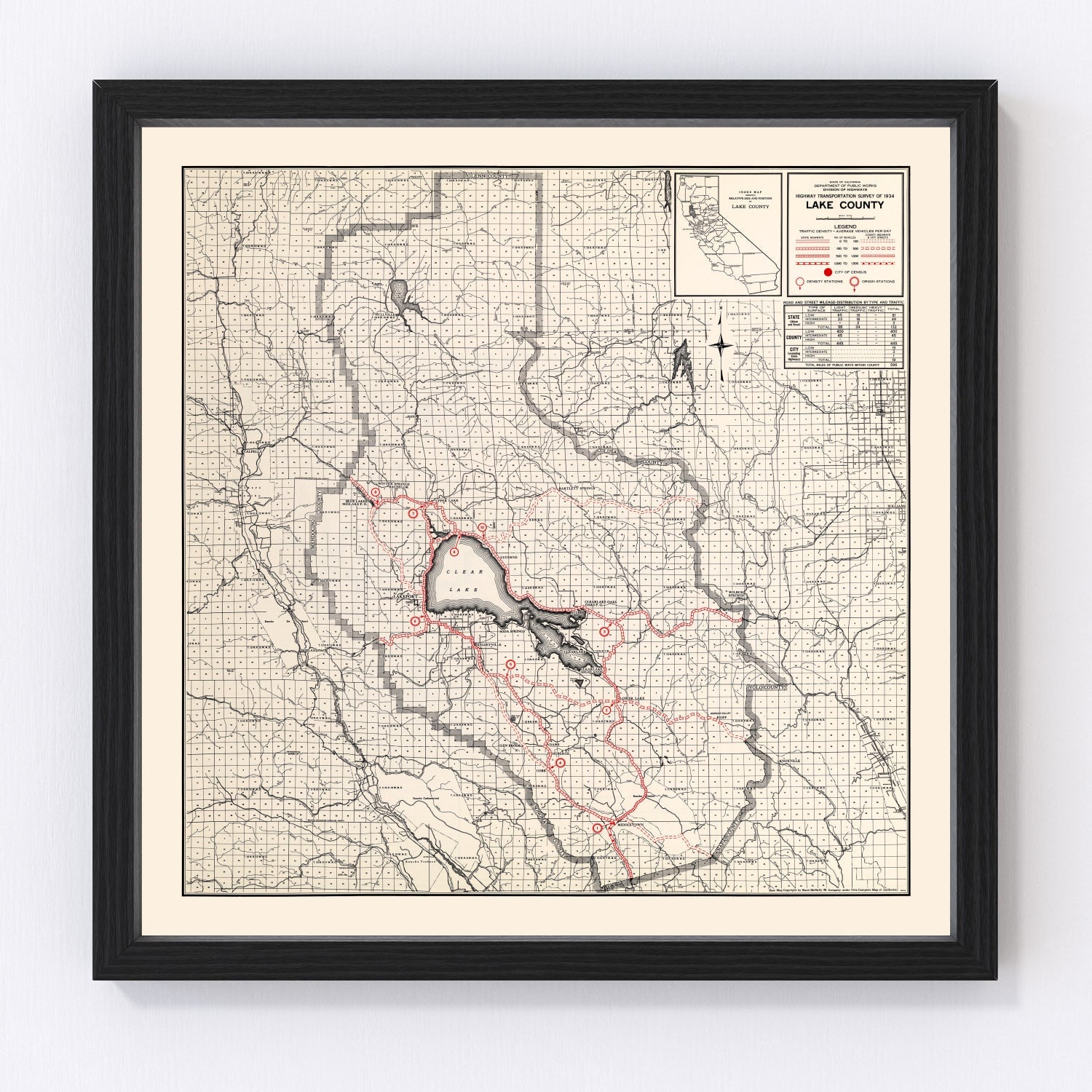 vintage map of Lake County, California, 1935