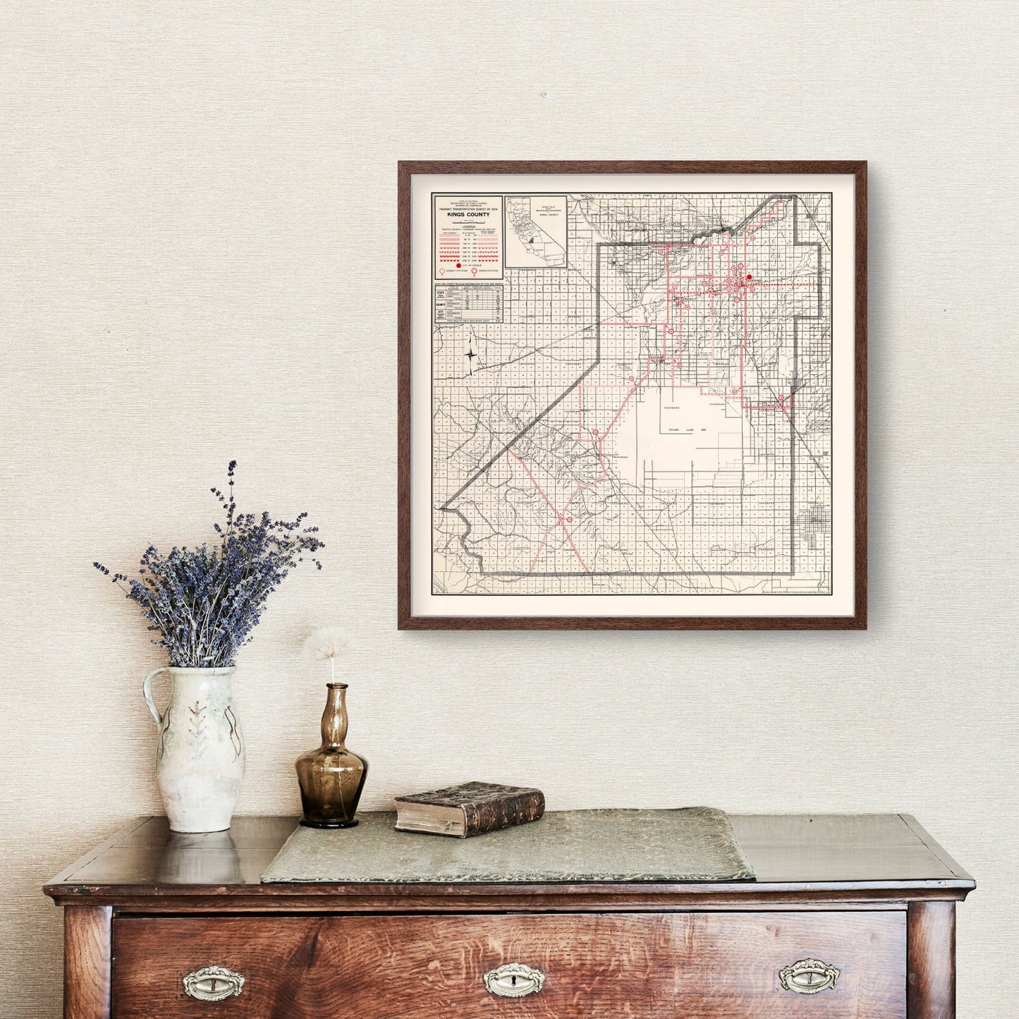 Vintage Map of Kings County, California, 1935
