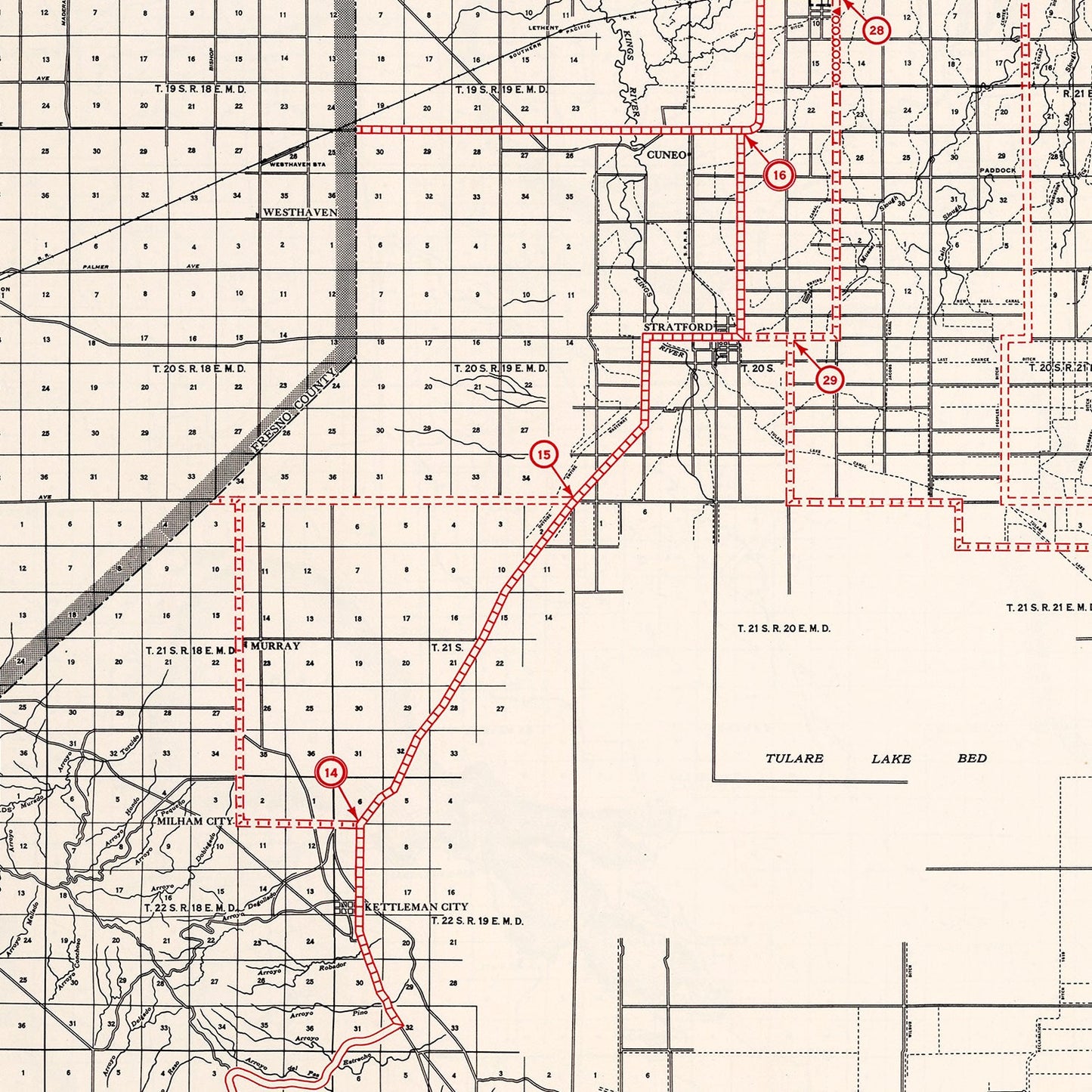 Vintage Map of Kings County, California, 1935