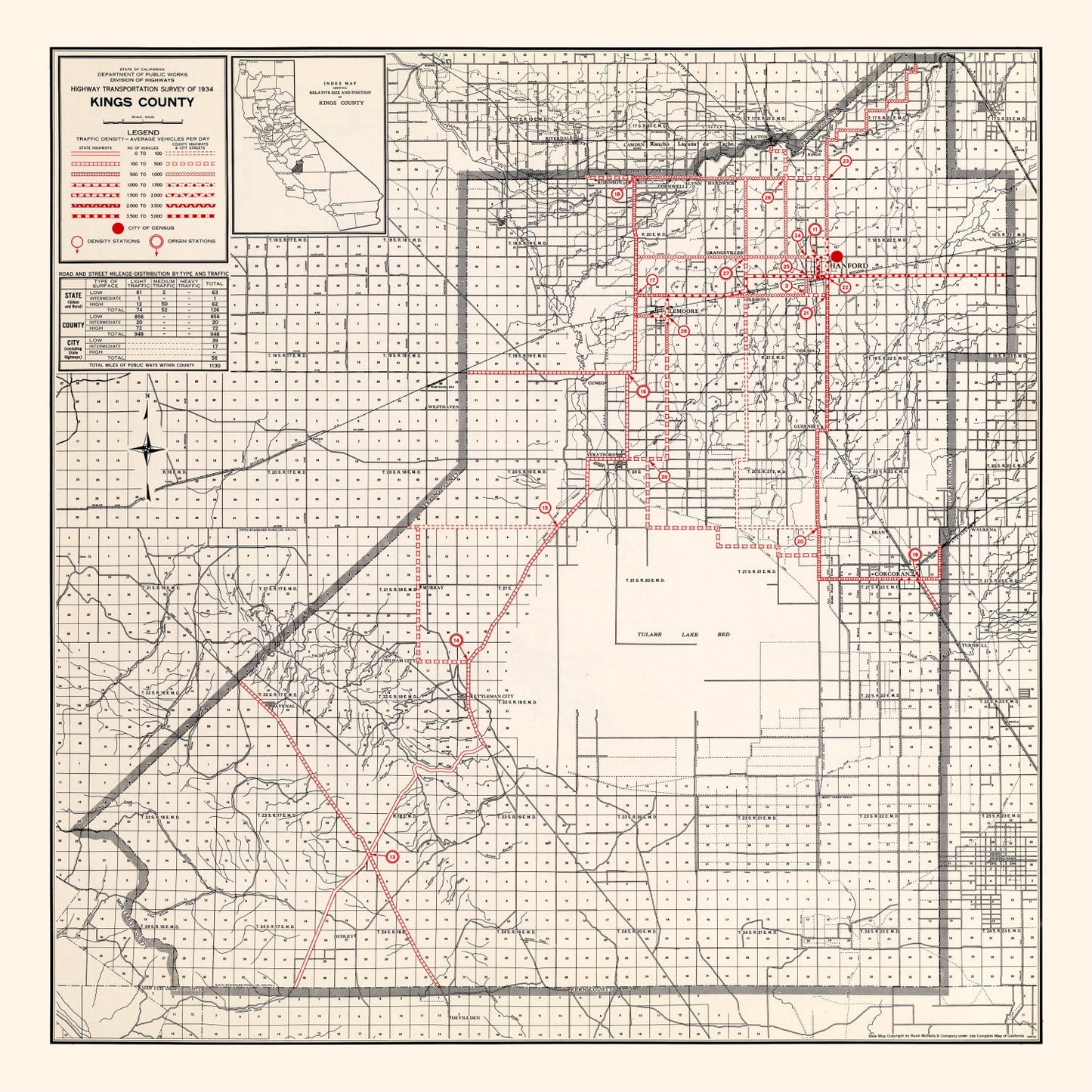 Vintage Map of Kings County, California, 1935