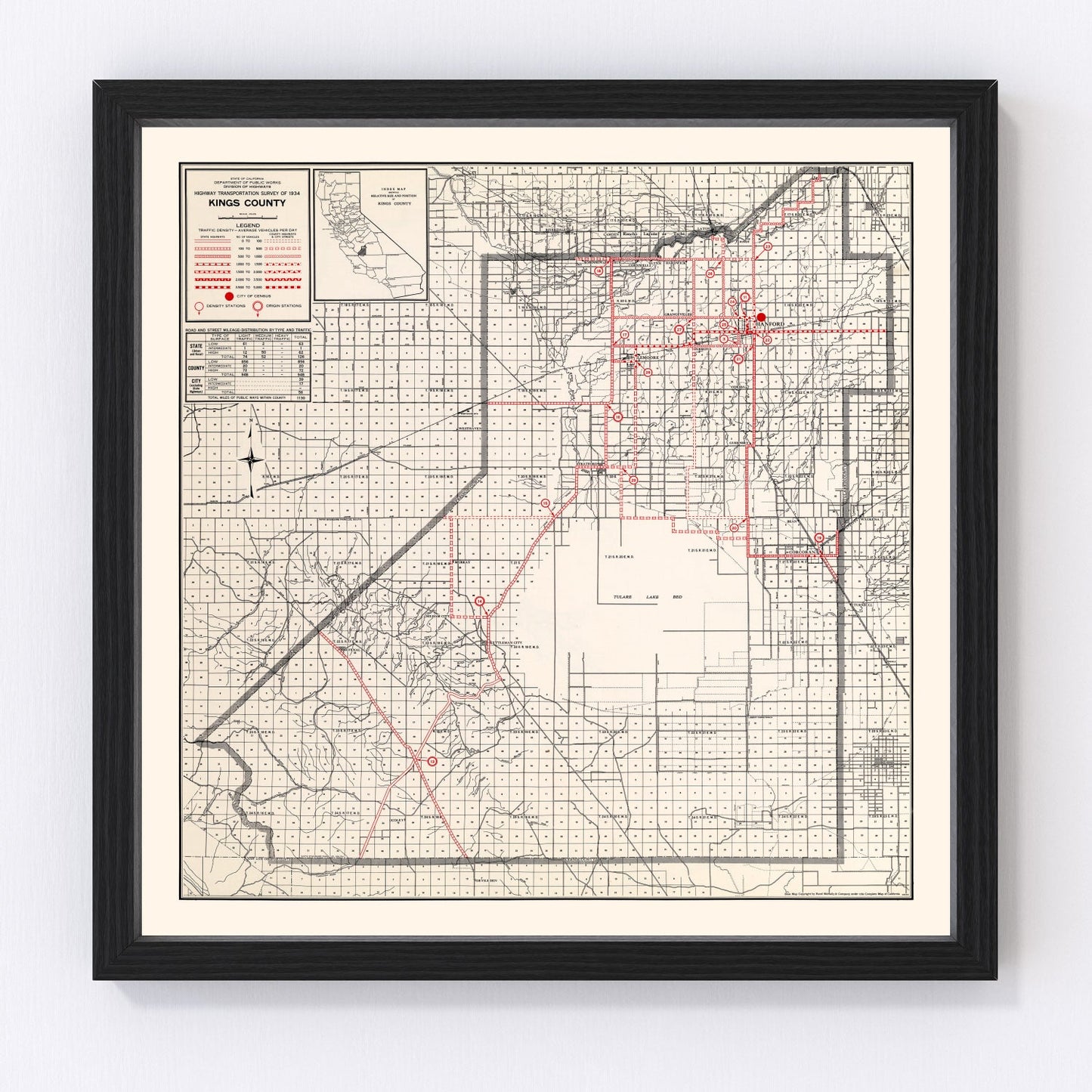 vintage map of Kings County, California, 1935