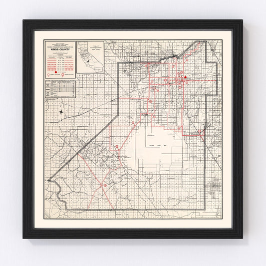 vintage map of Kings County, California, 1935
