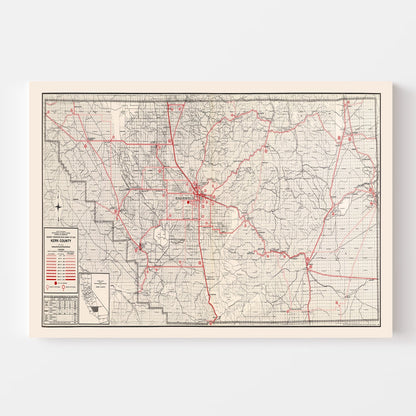 Vintage Map of Kern County, California, 1935
