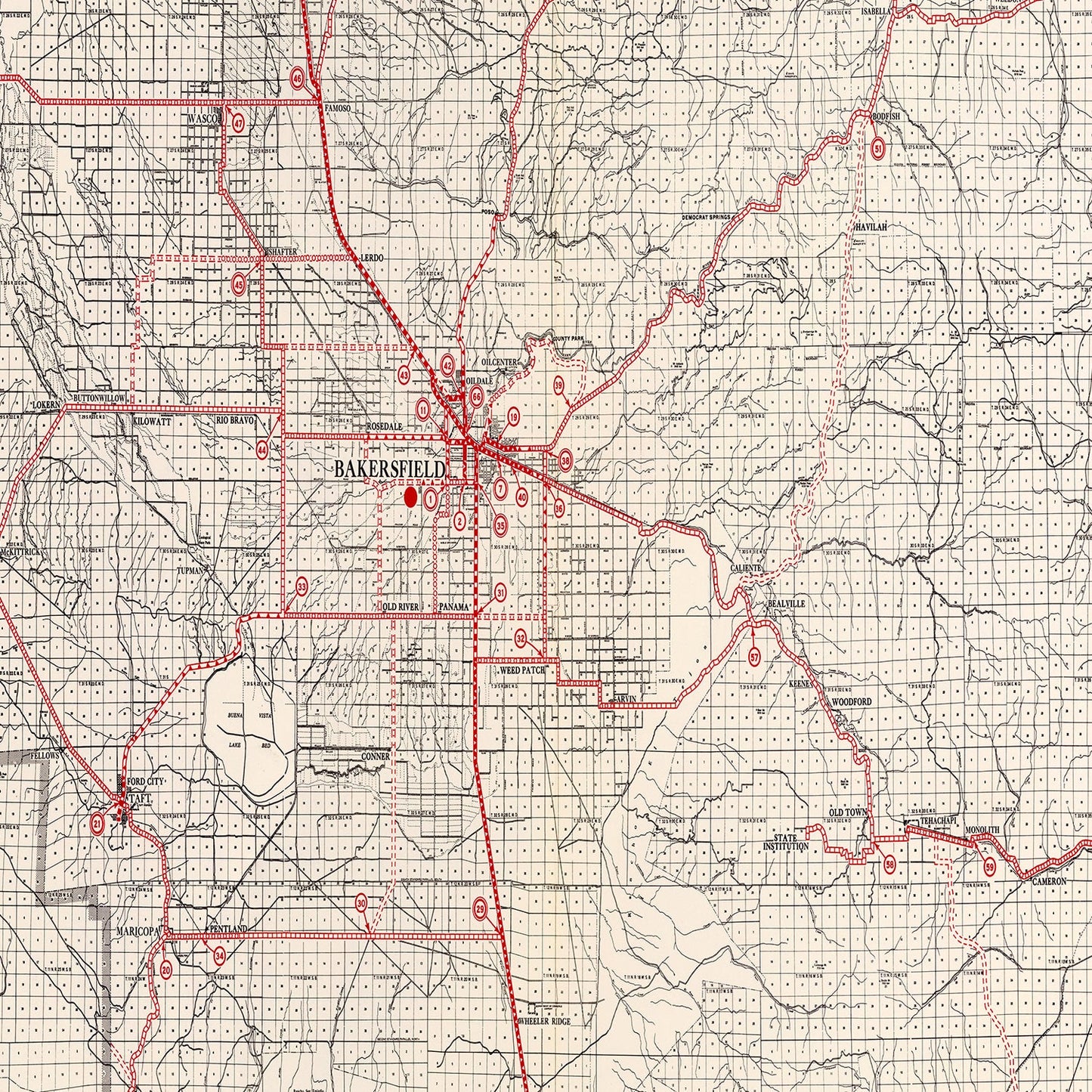 Vintage Map of Kern County, California, 1935