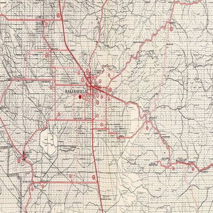 Vintage Map of Kern County, California, 1935