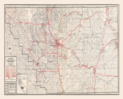 Vintage Map of Kern County, California, 1935