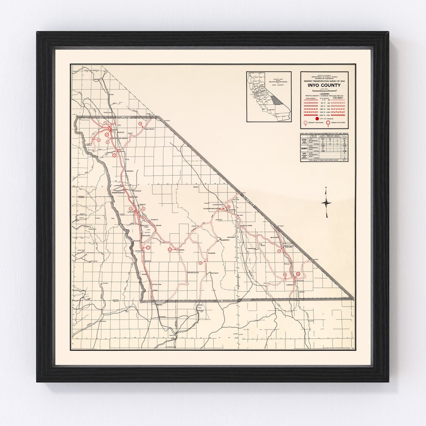 Vintage map of Inyo County, California, 1935