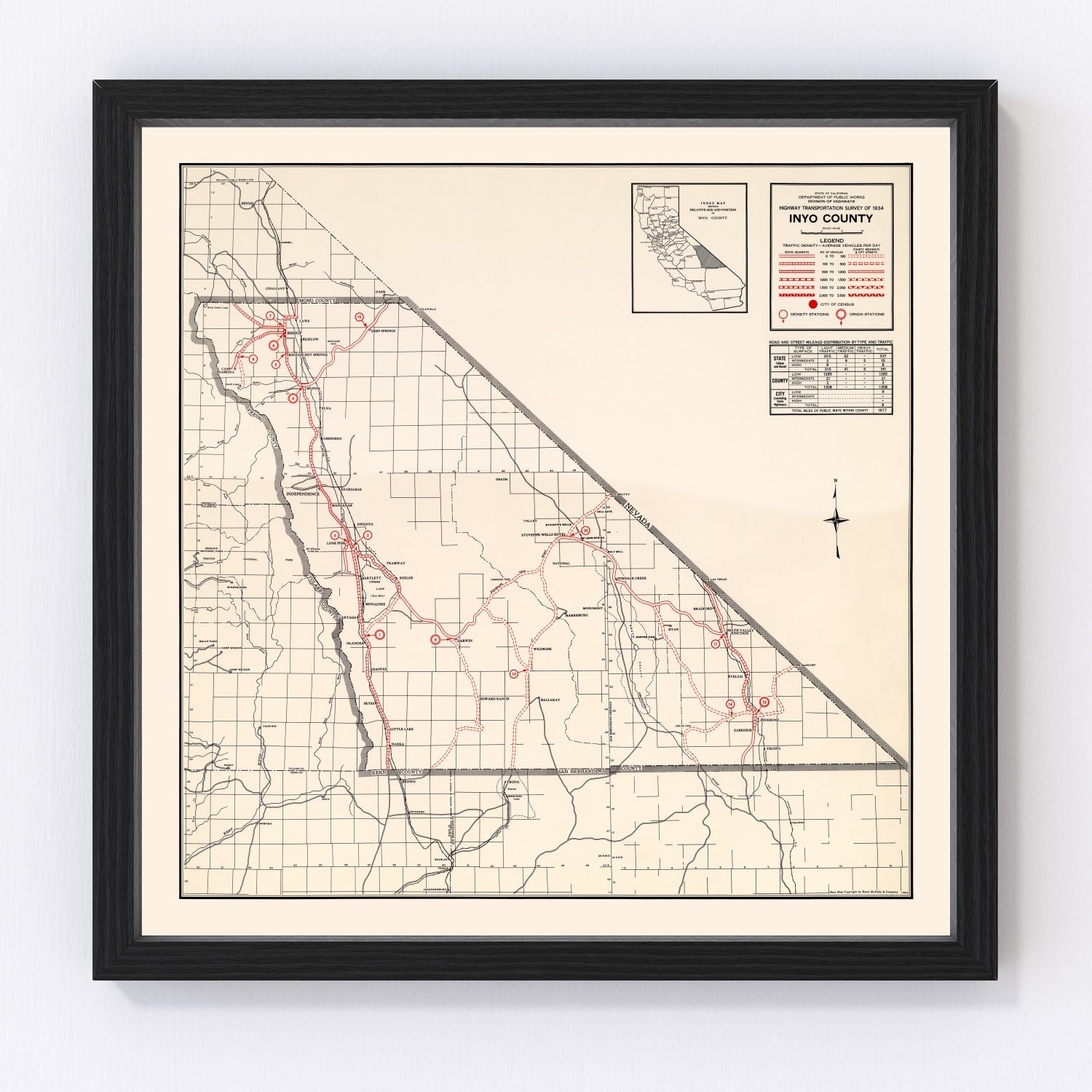 Vintage map of Inyo County, California, 1935
