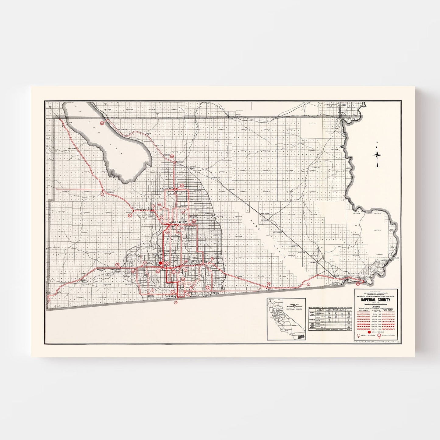 Vintage Map of Imperial County, California, 1935