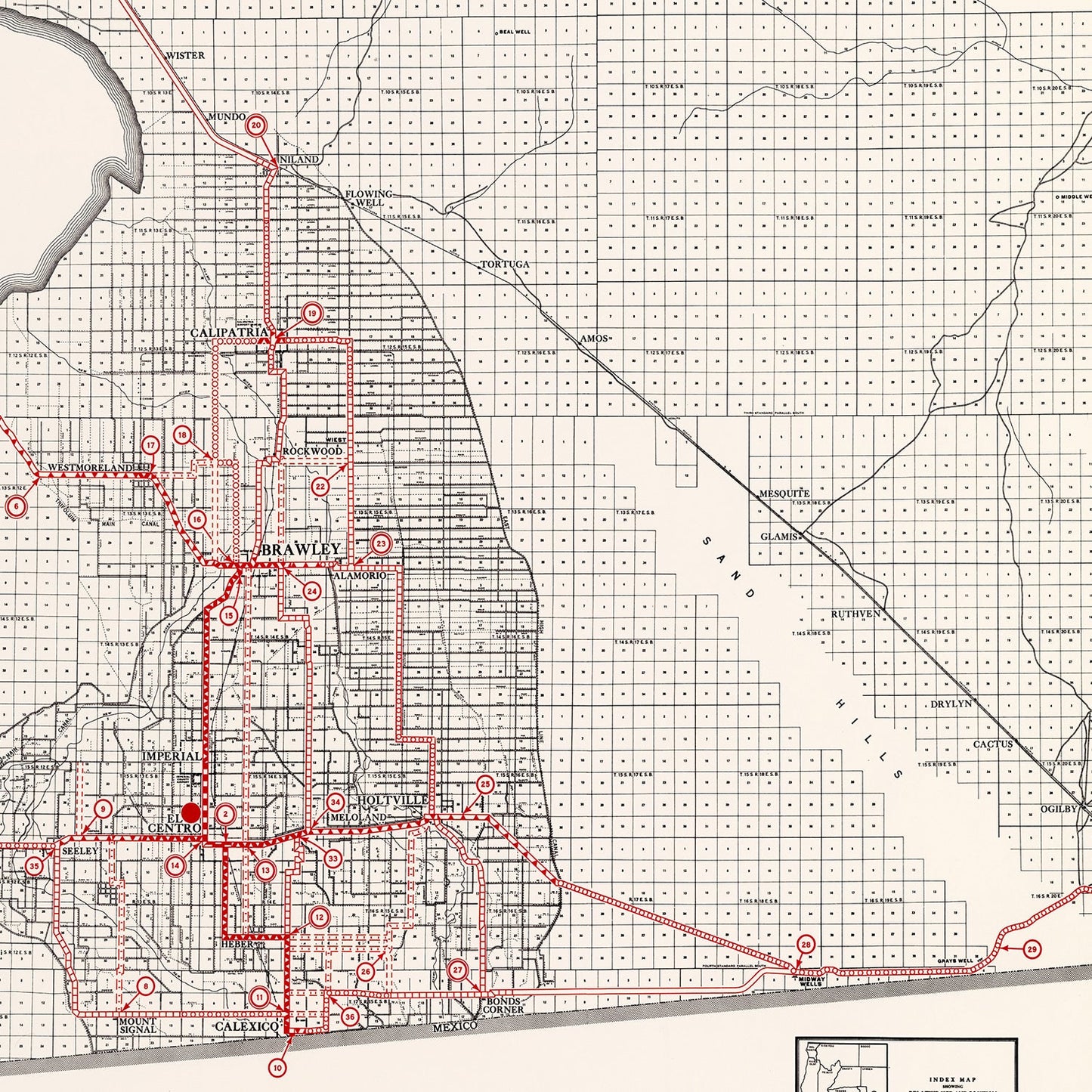 Vintage Map of Imperial County, California, 1935
