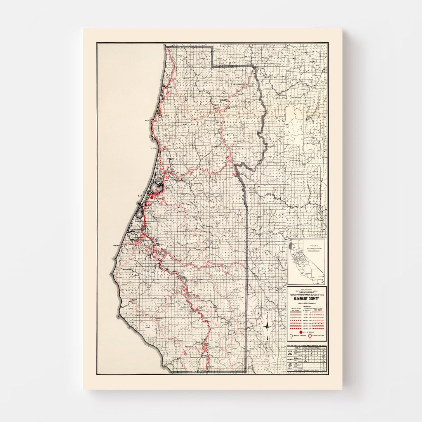 Vintage Map of Humboldt County, California, 1935