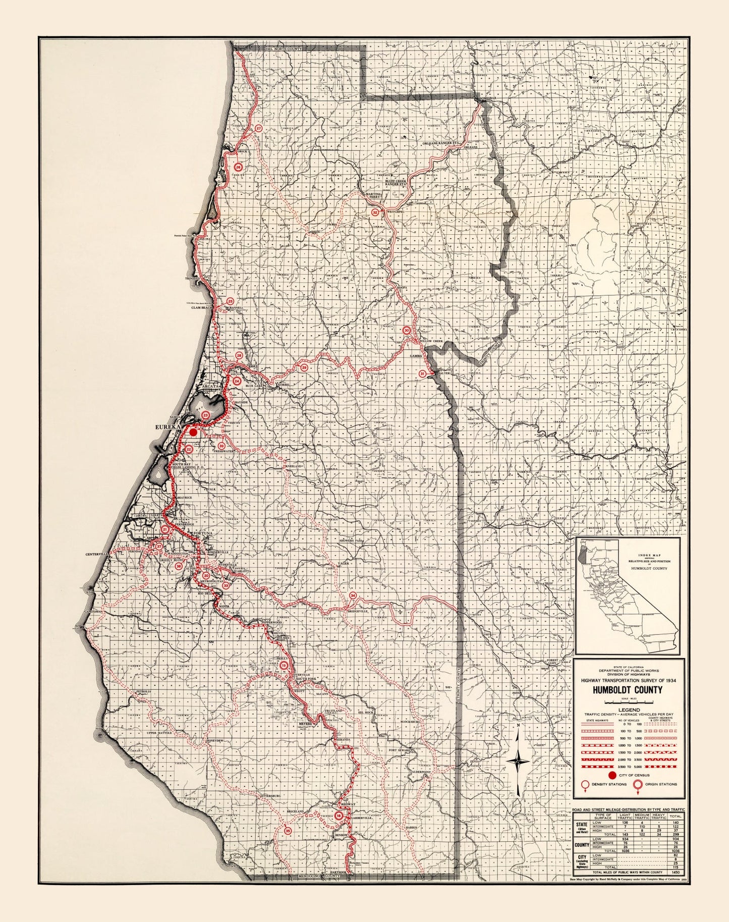 Vintage Map of Humboldt County, California, 1935
