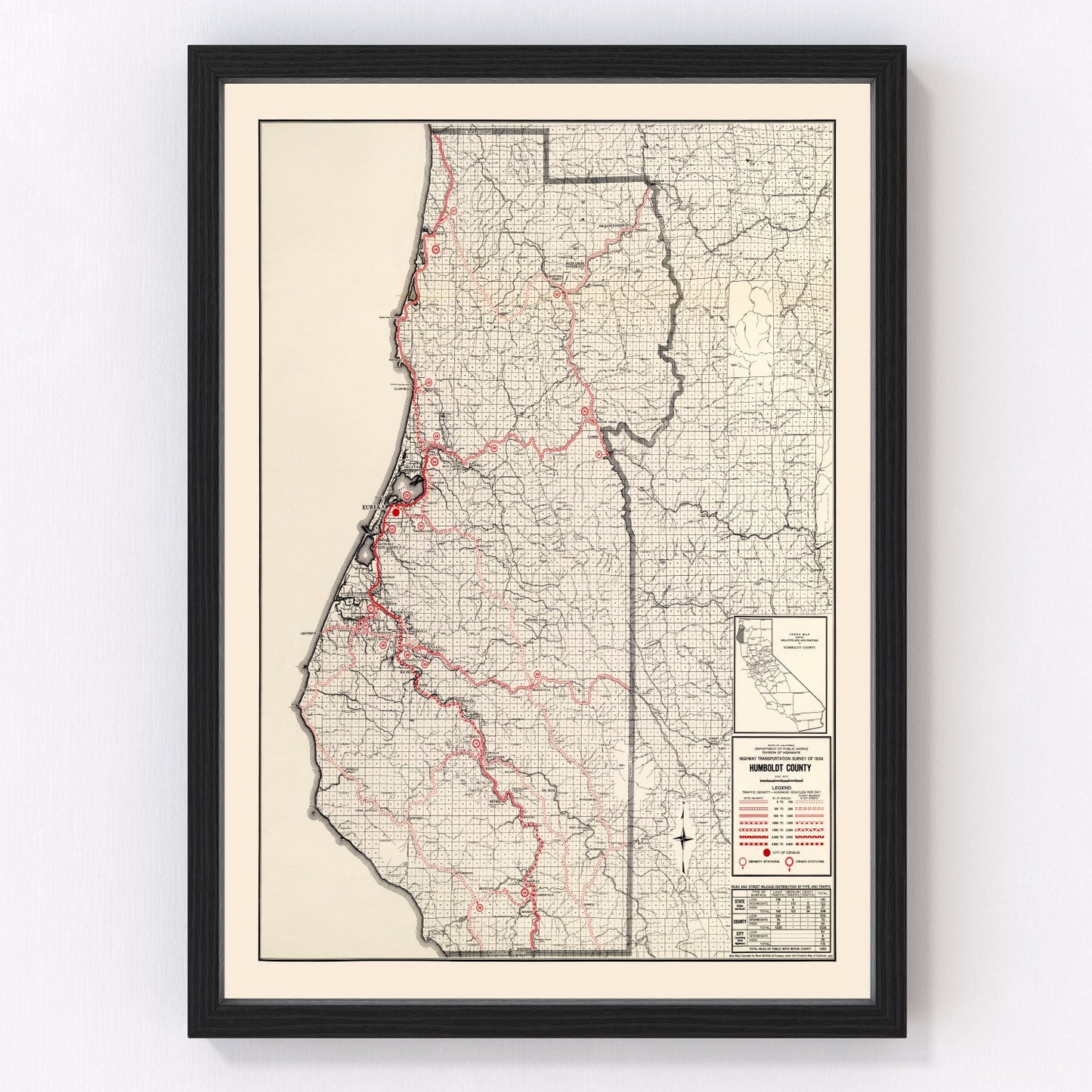 vintage map of Humboldt County, California, 1935