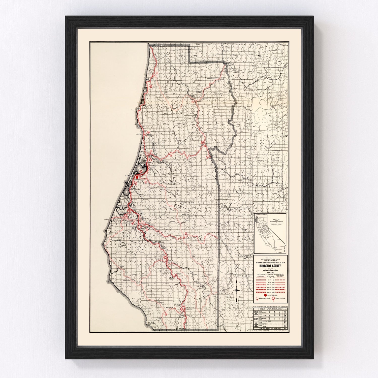 vintage map of Humboldt County, California, 1935