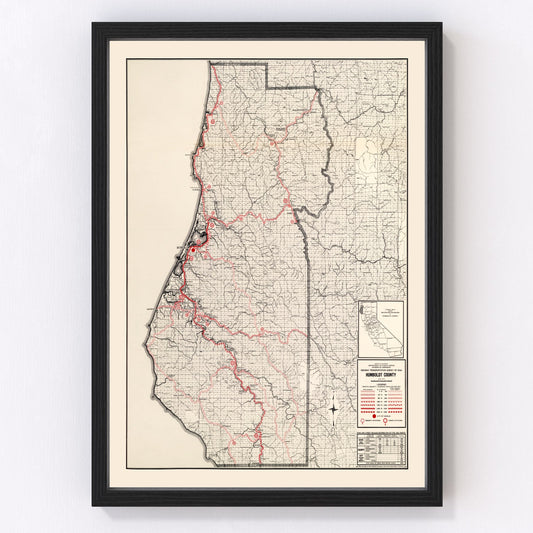 vintage map of Humboldt County, California, 1935