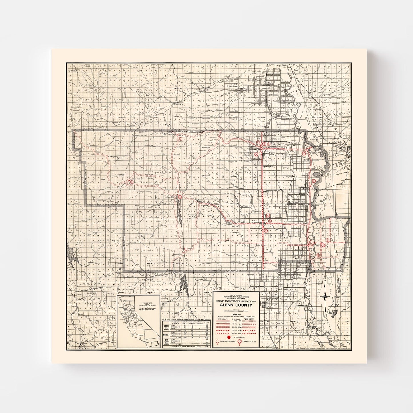 Vintage Map of Glenn County, California, 1935