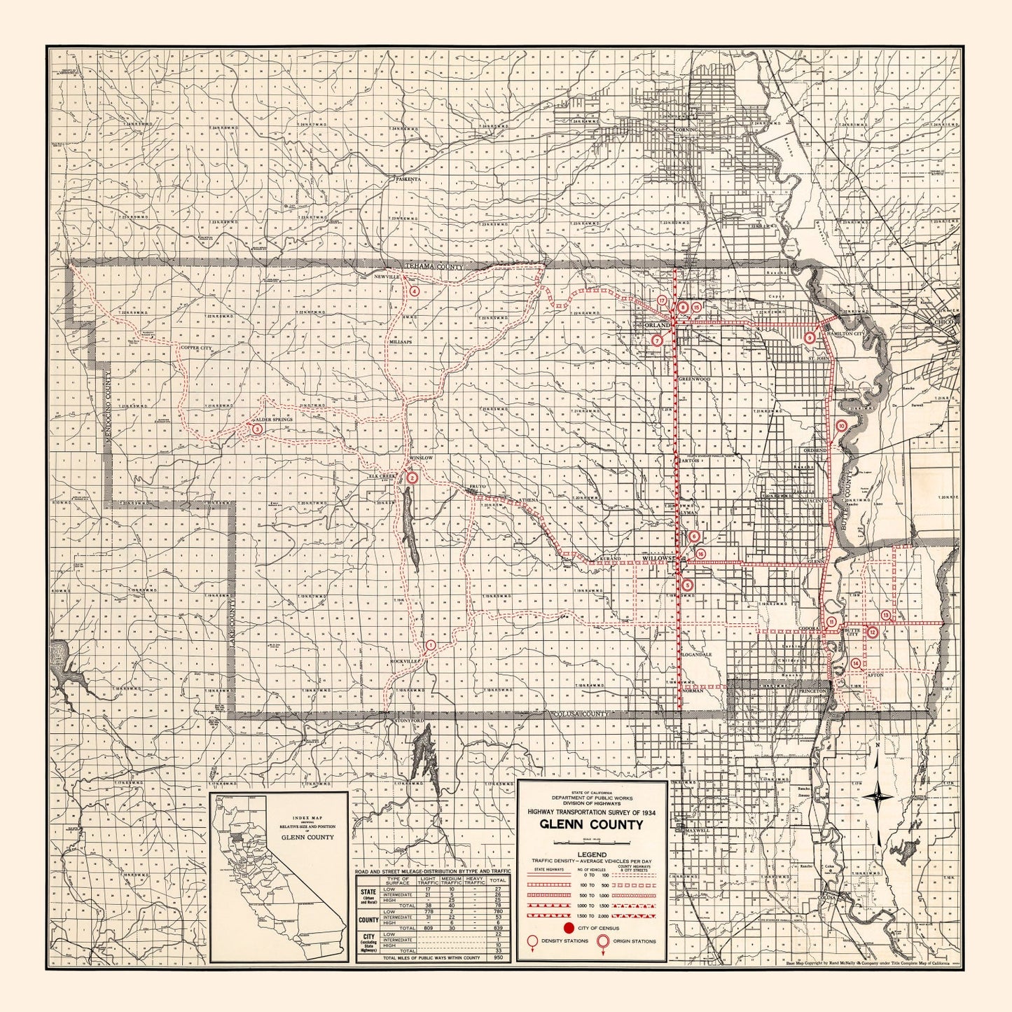 Vintage Map of Glenn County, California, 1935