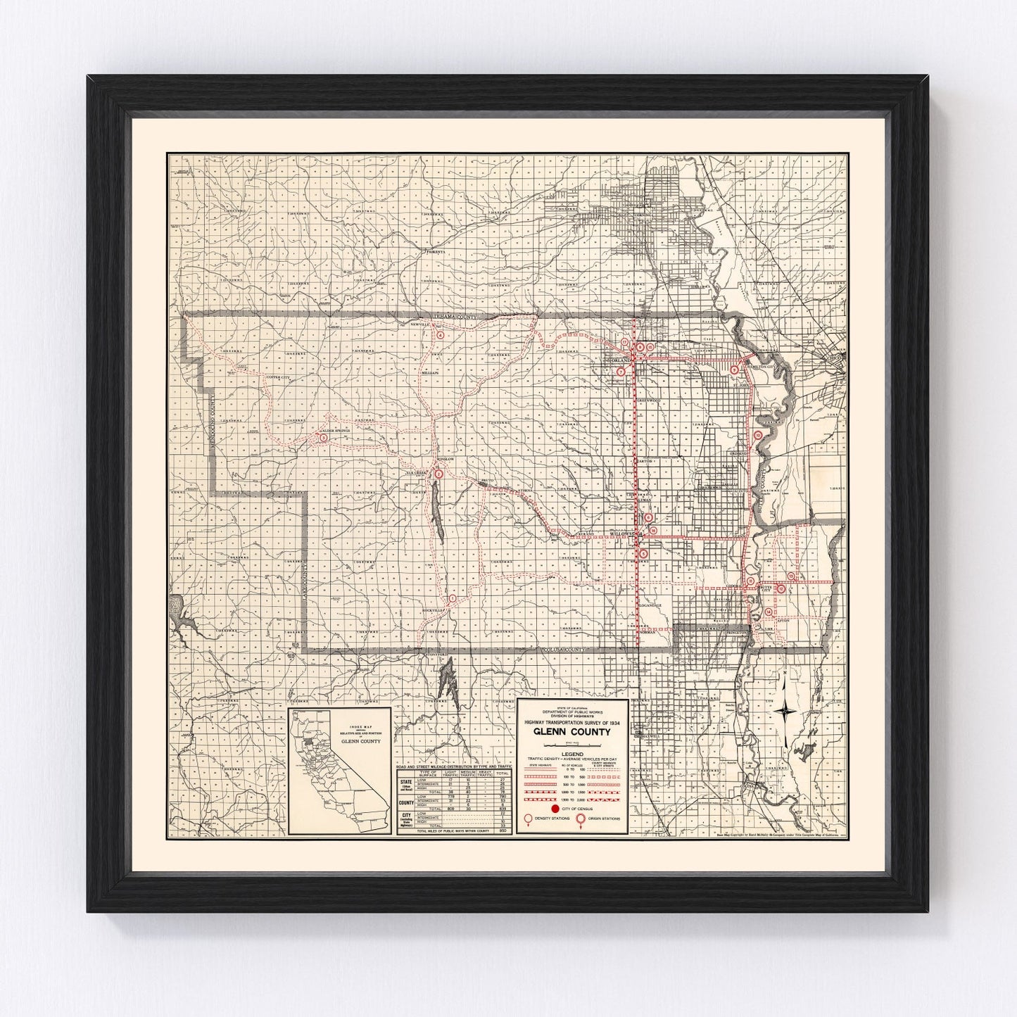 Vintage map of Glenn County, California, 1935