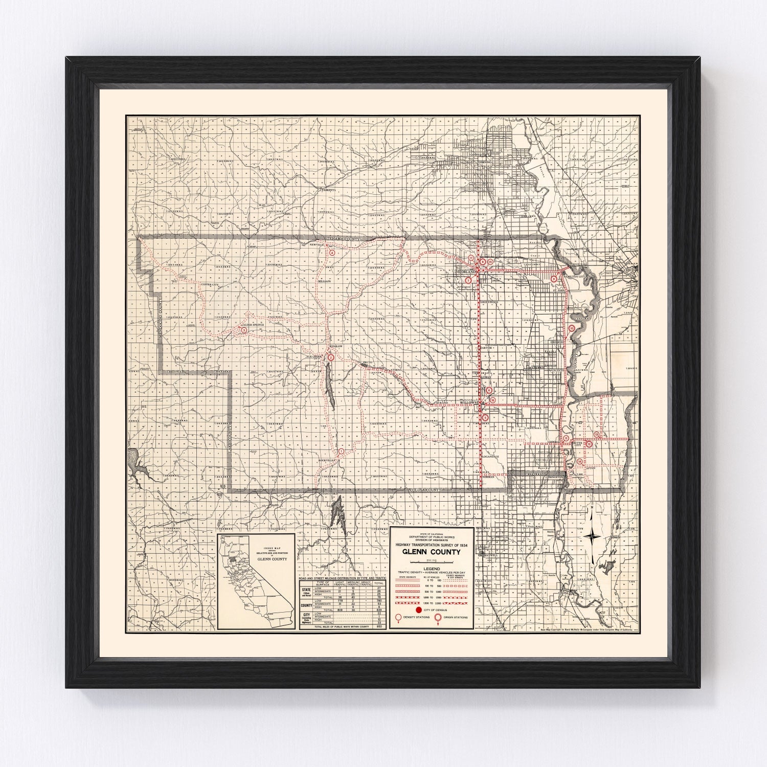 Vintage map of Glenn County, California, 1935