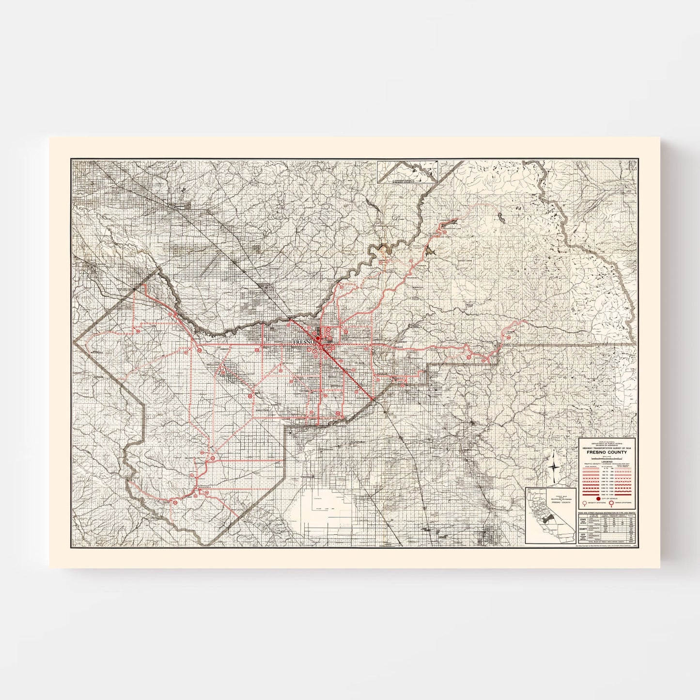 Vintage Map of Fresno County, California, 1935