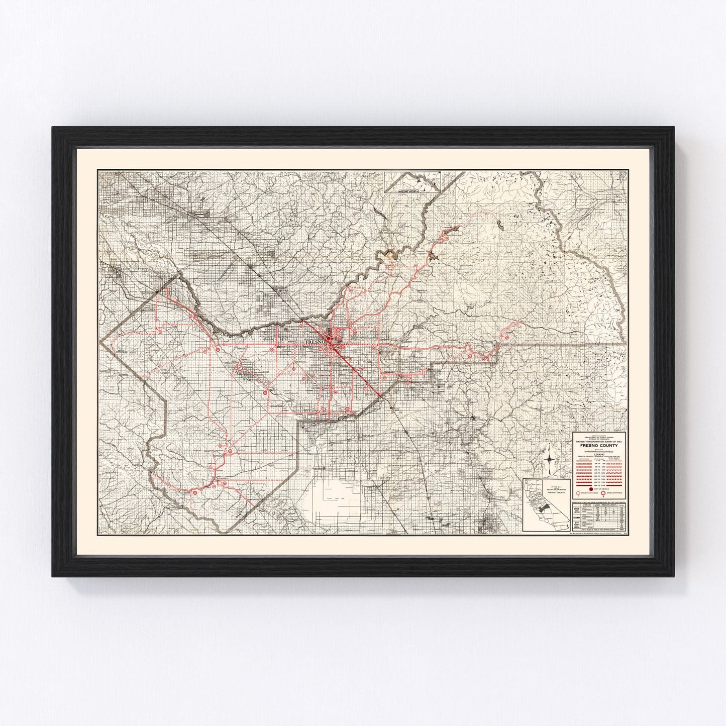 vintage map of Fresno County, California, 1935