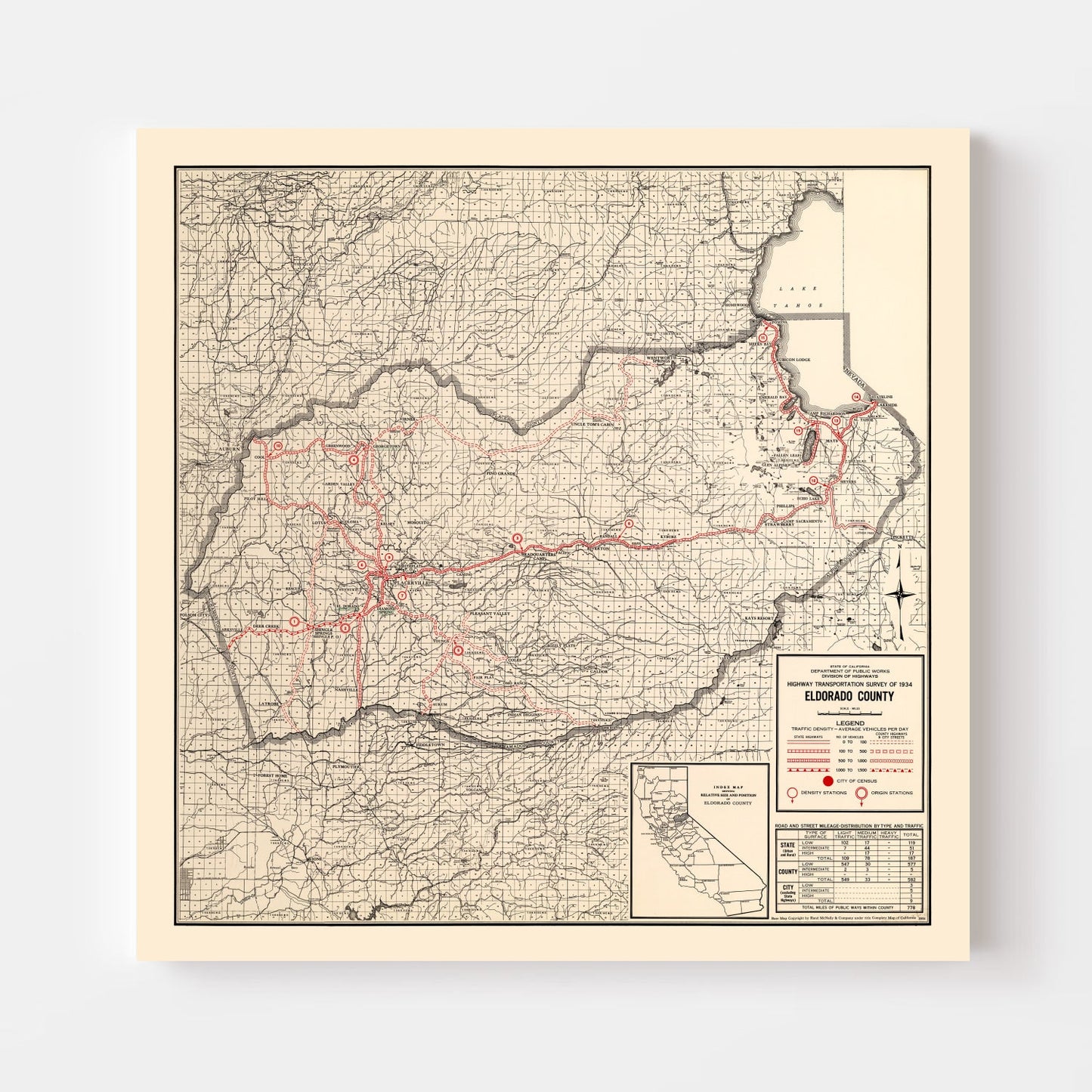 Vintage Map of El Dorado County, California 1935
