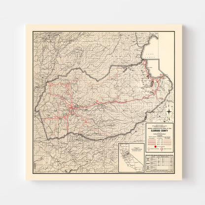 Vintage Map of El Dorado County, California 1935