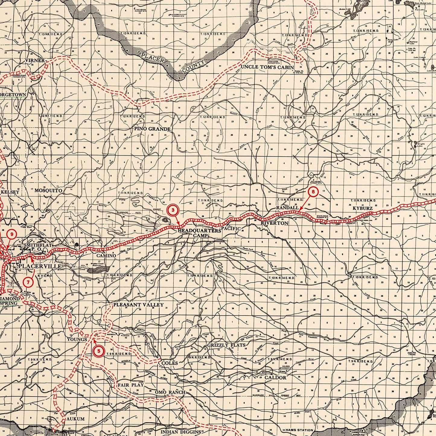 Vintage Map of El Dorado County, California 1935