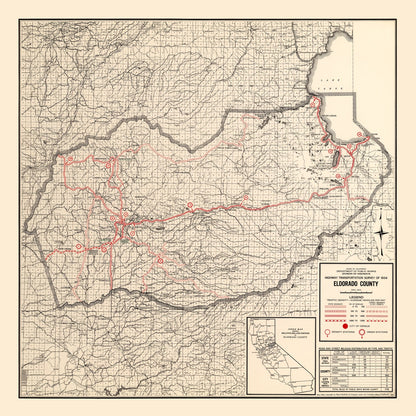 Vintage Map of El Dorado County, California 1935